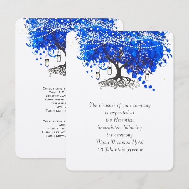 Invitation Cobalt Blue Heart Leaf Tree Mariage (Devant / Derrière)