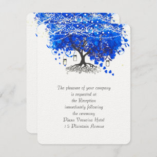 Invitation Cobalt Blue Heart Leaf Tree Mariage