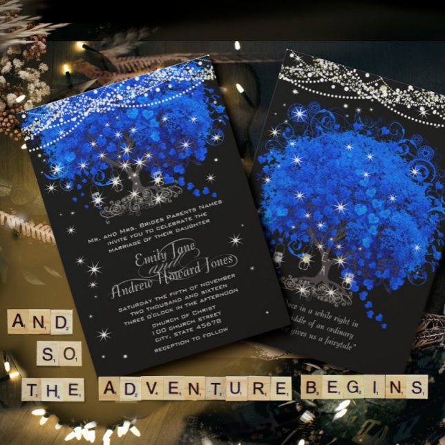 Invitation Cobalt Blue Heart Leaf Tree Mariage (Créateur téléchargé)