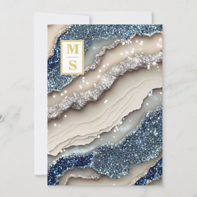 Invitation *~ Cobalt Blue Ivory Agate QR AR66 RSVP Mariage (Devant)