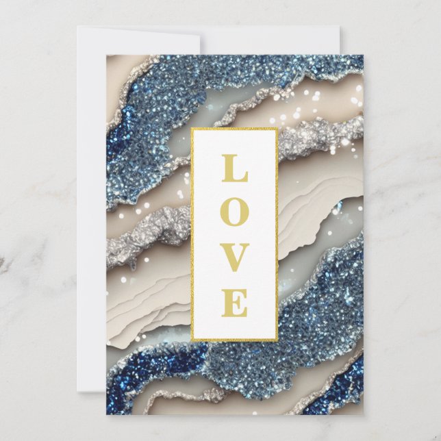 Invitation *~ COBALT BLUE LOVE Agate AR66 RSVP QR Mariage (Devant)