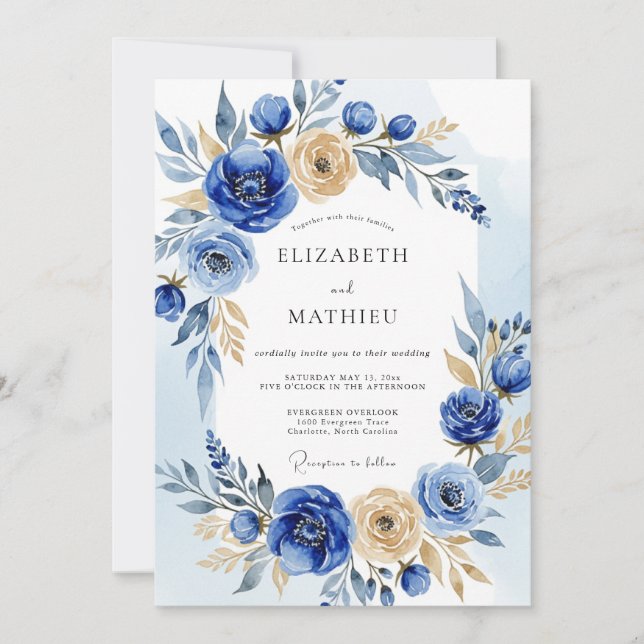 Invitation Cobalt Blue Opulent Winter Wedding (Devant)