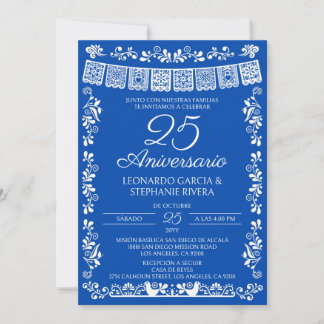 Invitation Cobalt Blue Papel Picado 25e Anniversaire