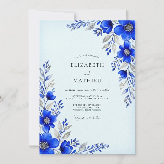 Invitation Cobalt Blue Pristine Winter Wedding (Devant)