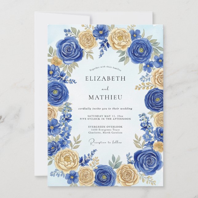 Invitation Cobalt Blue Regal Spring Wedding (Devant)