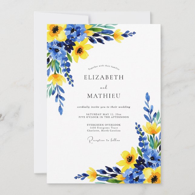 Invitation Cobalt Blue Sunny Botanical Wedding (Devant)