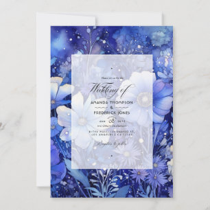 Invitation Cobalt galactique et Mariage floral argenté