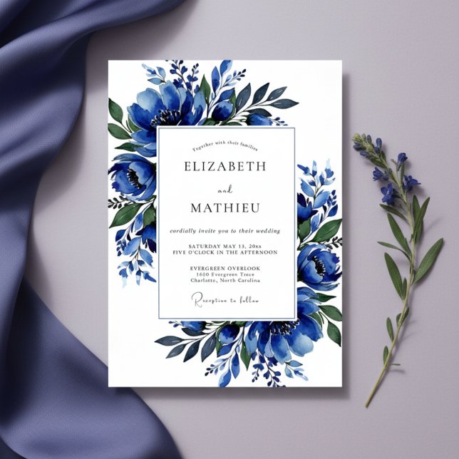 Invitation Cobalt Lush Blossom Wedding (Créateur téléchargé)