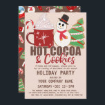Invitation Coca chaud et biscuits Citation mignonne Fêtes d'e<br><div class="desc">Cette invitation festive et artistique de fêtes d'entreprise est parfaite pour l'invitation ludique et ludique. Il représente un bonhomme de neige et des biscuits de Noël dessinés à la main avec une tasse de cacao chaud à côté de la citation typographique, "cacao chaud et biscuits", sur le dessus d'un arrière...</div>