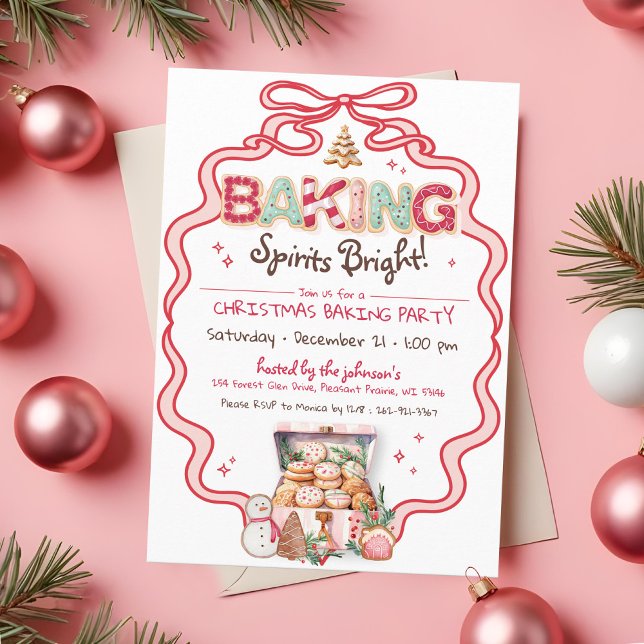 Invitation Coca-Cola Coquette Pink Bow (Cute pink red green coquette bow ribbon frame Baking Spirits Bright Christmas cookie Baking Invite)