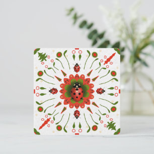 Invitation Coccinelle de Noël Rouge Blanc Vert Dessinée à la
