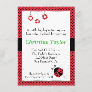 Invitation Coccinelle et fête d'anniversaire de pois