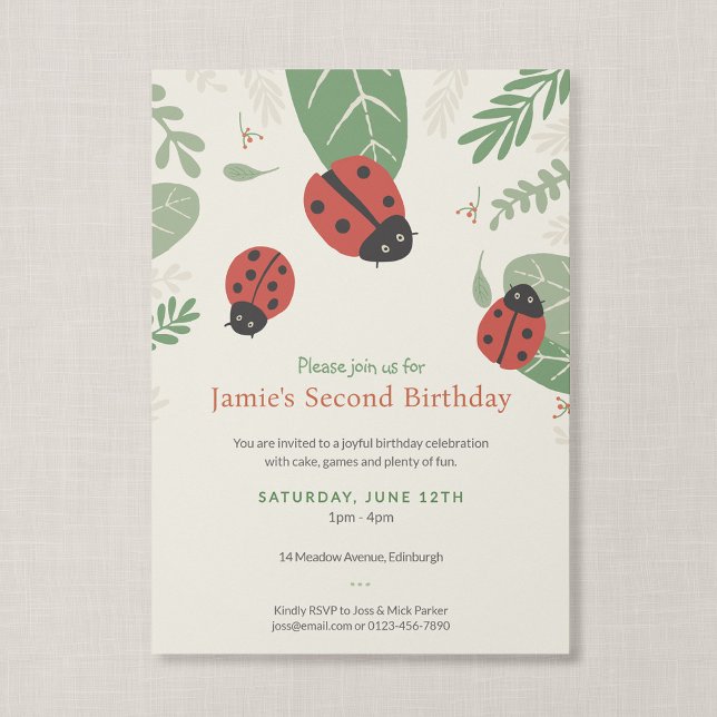 Invitation Coccinelle Illustration Petite Fête d'Anniversaire (Ladybird Meadow - Little Bug Party Invitation)
