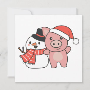 Invitation Cochon avec bonhomme de neige en hiver pour l'invi