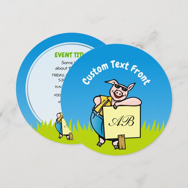 Invitation Cochon avec signe (Devant / Derrière)