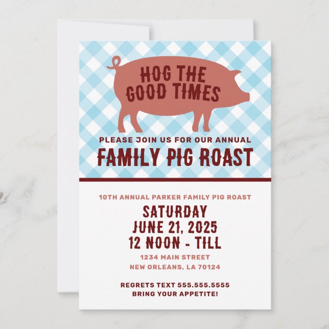 Invitation Cochon de lait grillé 'Hog the Good Times' (Devant)