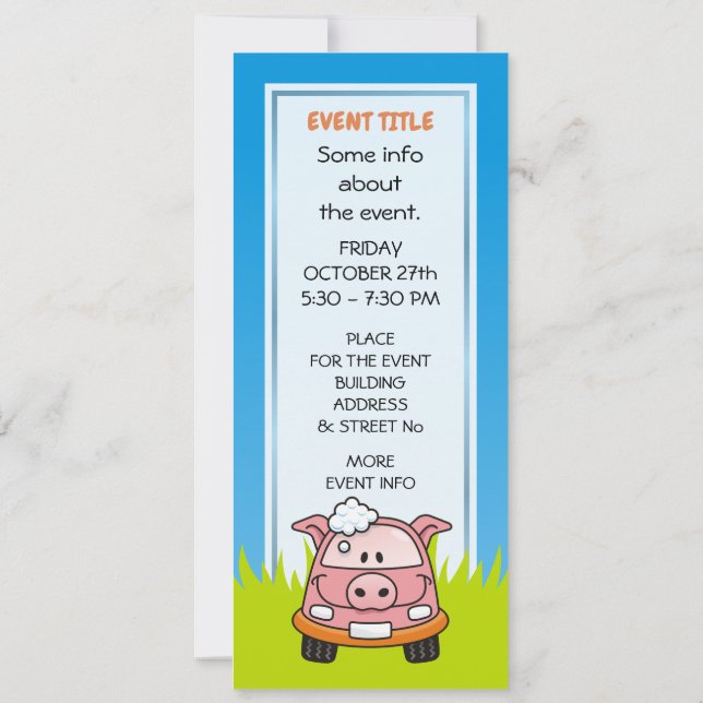 Invitation Cochon de lavage de voiture (Dos)