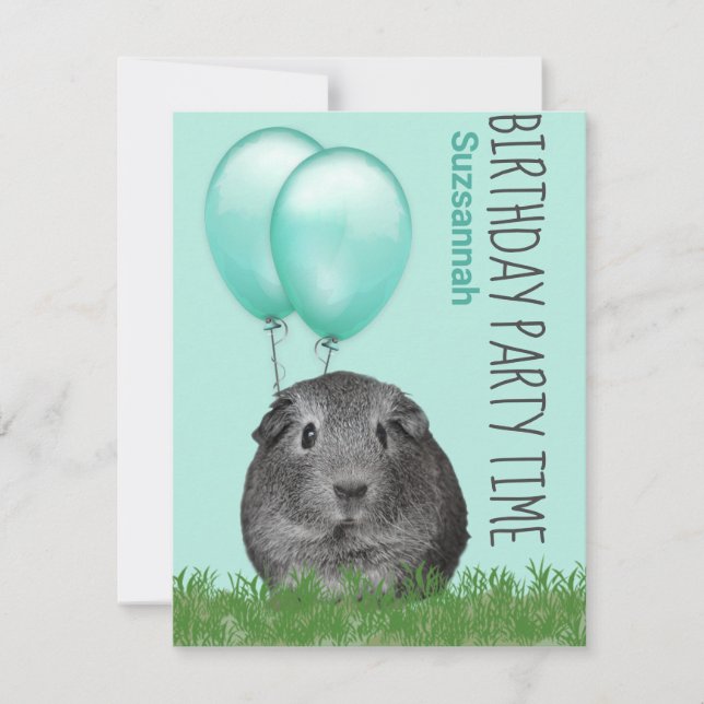 Invitation Cochon d'Inde Ballons Sarcelle Anniversaire Person (Devant)