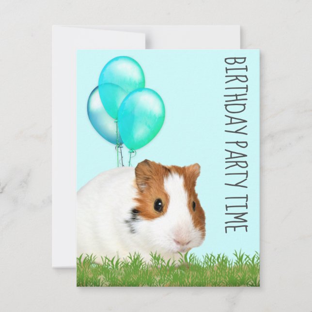 Invitation Cochon d'Inde Ballons Verts Bleus Anniversaire Per (Devant)
