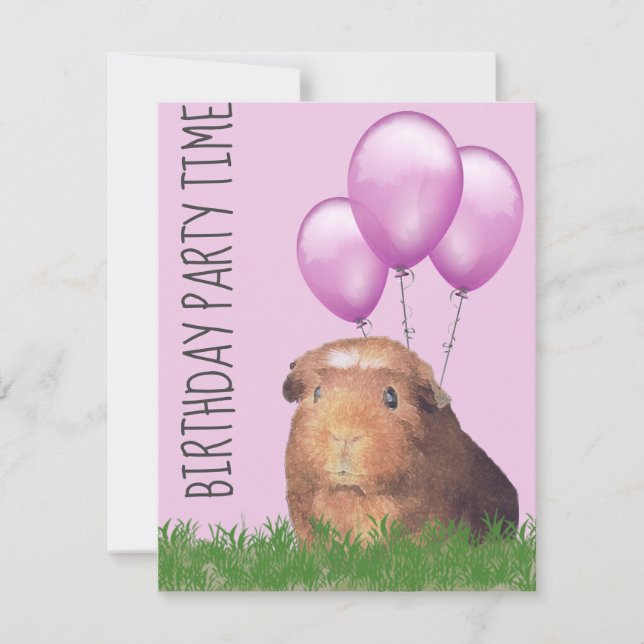 Invitation Cochon d'Inde Ballons Violets Anniversaire Personn (Devant)