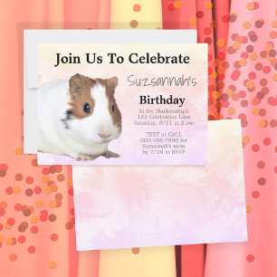 Invitation Cochon d'Inde Brun Blanc Mignon Couleurs Personnal