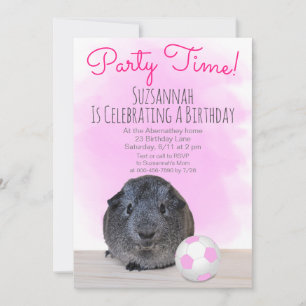 Invitation Cochon d'Inde Gris Fille Balle de Football Rose Pe