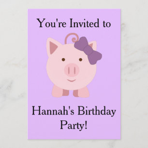Invitation Cochon fille mignonne