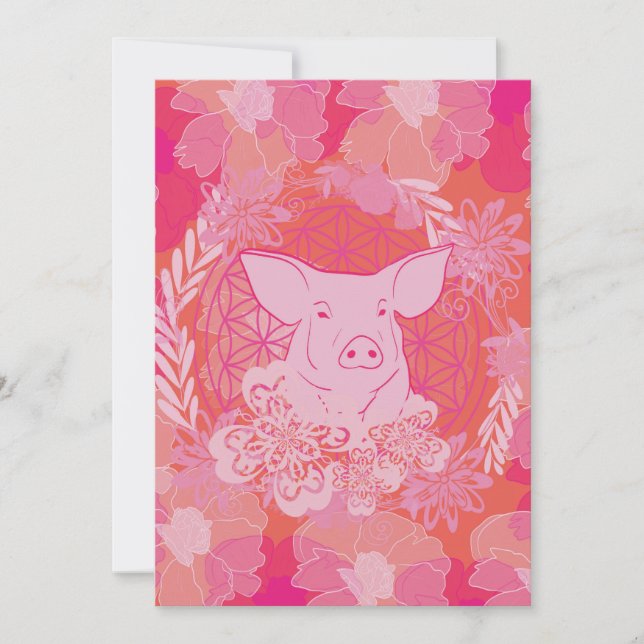 Invitation cochon, fleur de vie, bleu, mandala, zen, chakra,  (Devant)