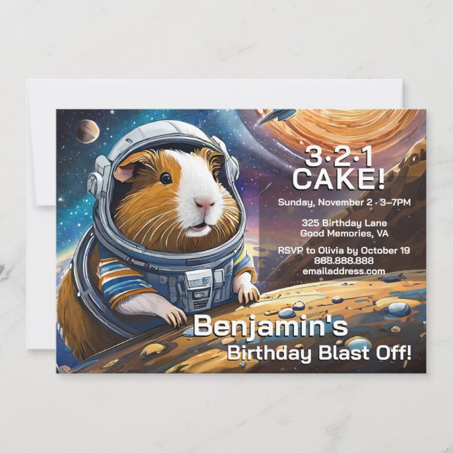 Invitation Cochons d'Inde dans l'Espace, Compte à rebours pou (Devant)