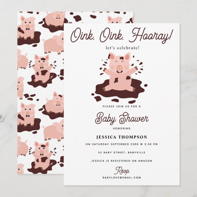 Invitation Cochons mignons jouant dans la ferme d'animaux de  (Devant / Derrière)