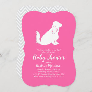 Invitation Cocker Spaniel Chien Baby shower fille rose