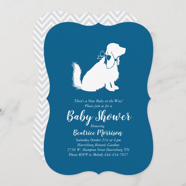 Invitation Cocker Spaniel Chien Baby shower Garçon Bleu (Devant / Derrière)