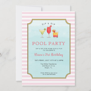 Invitation Cocktail Adulte Été Anniversaire Piscine Fête