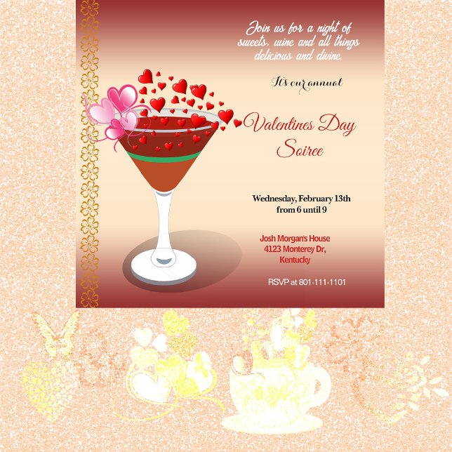 Invitation Cocktail Amour Rencontrez Valentine Sweeping Heart (Cocktail Love Meet Valentine Sweeping Hearts Party Invitation)