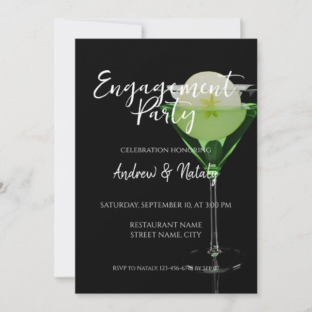 Invitation Cocktail appletini vert avec tranche de pomme (Devant)