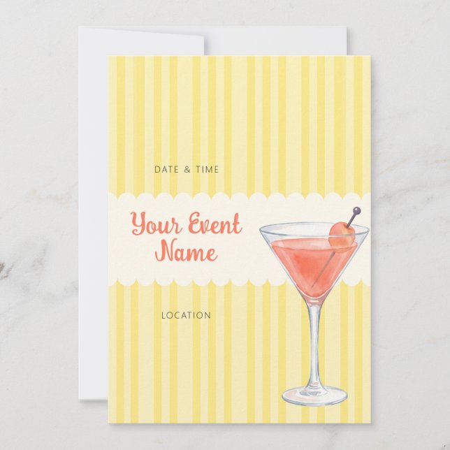 Invitation Cocktail aquarelle à rayure jaune (Devant)