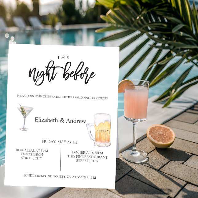Invitation Cocktail Aquarelle, Dîner de répétition de bière  (Créateur téléchargé)