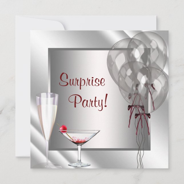 Invitation Cocktail Ballons Rouge Surprise fête d'anniversair (Devant)