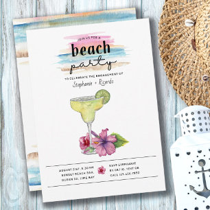 Invitation Cocktail Beach Party Margarita Hibiscus Fiançaille