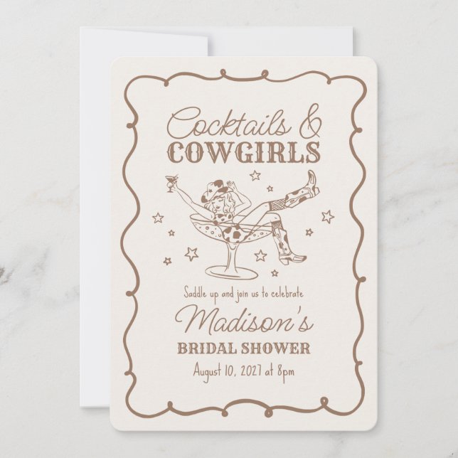 Invitation Cocktail Beige et Cowgirl Nashville Shower de Mari (Devant)