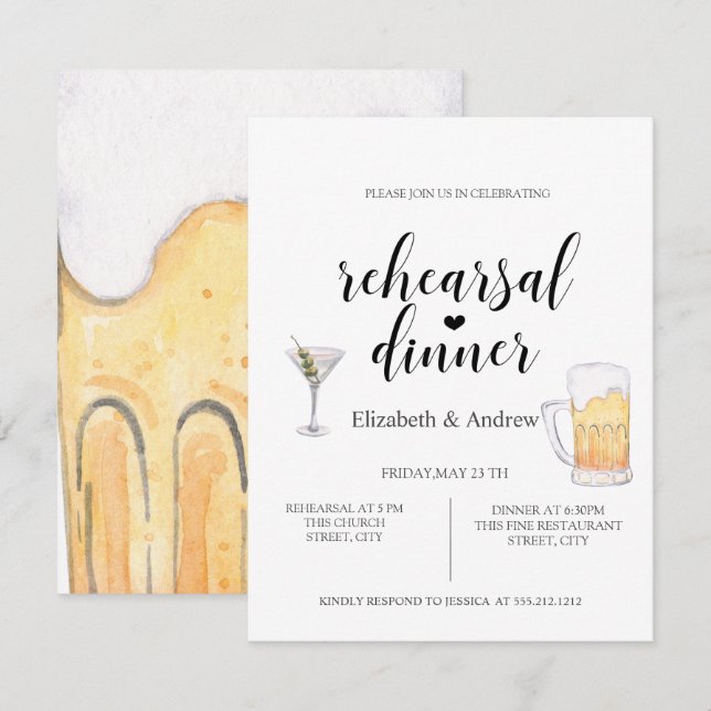 Invitation Cocktail, Bière Dîner de répétition (Devant / Derrière)