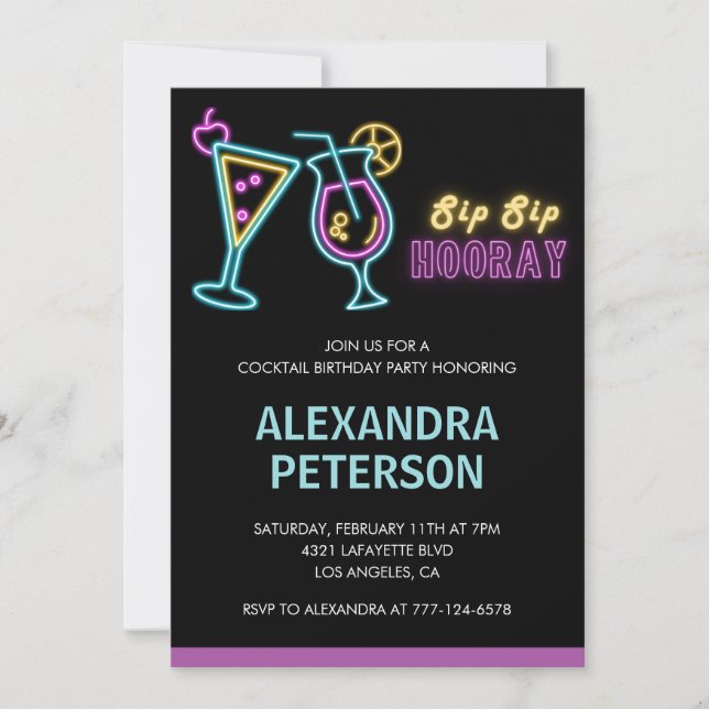 Invitation Cocktail Black Neon Glow 82e anniversai (Devant)