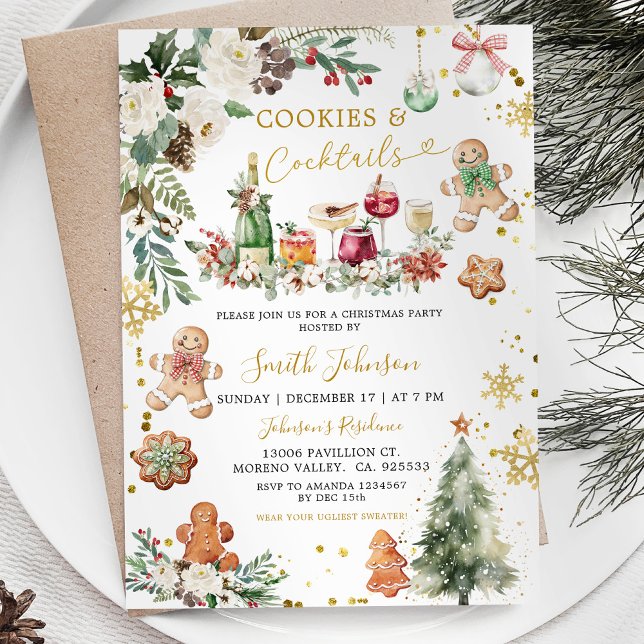 Invitation Cocktail blanc Gold Cocktail Noël Fête de Noël (Créateur téléchargé)