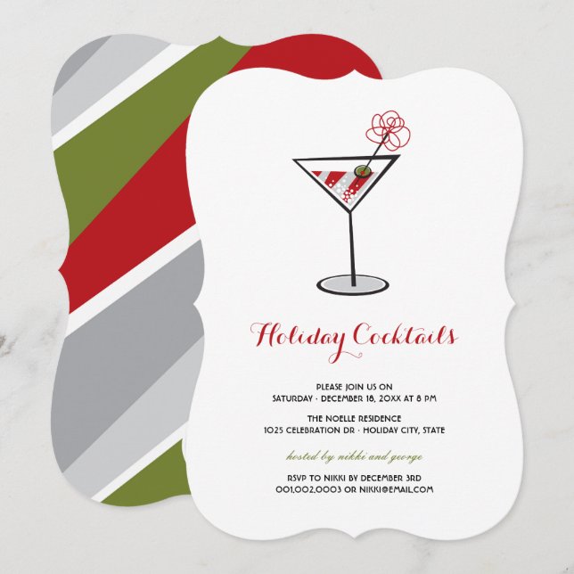 Invitation Cocktail blanc rouge Martini Fête moderne (Devant / Derrière)