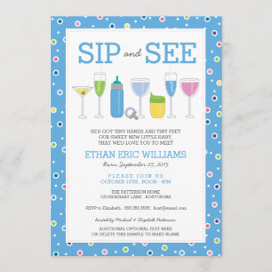 Invitation Cocktail bleu Nouveau bébé garçon Sip et voir l'in