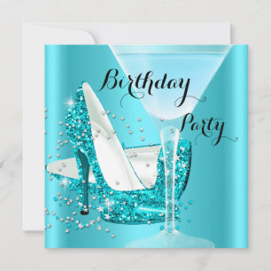 Invitation Cocktail bleu turquoise talons hauts Anniversaire