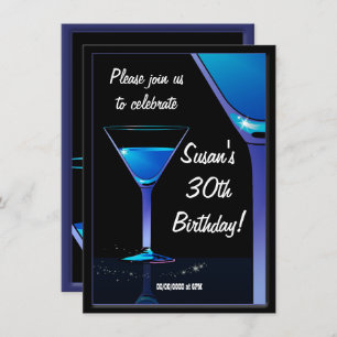 Invitation Cocktail Blue Martini fête d'anniversaire