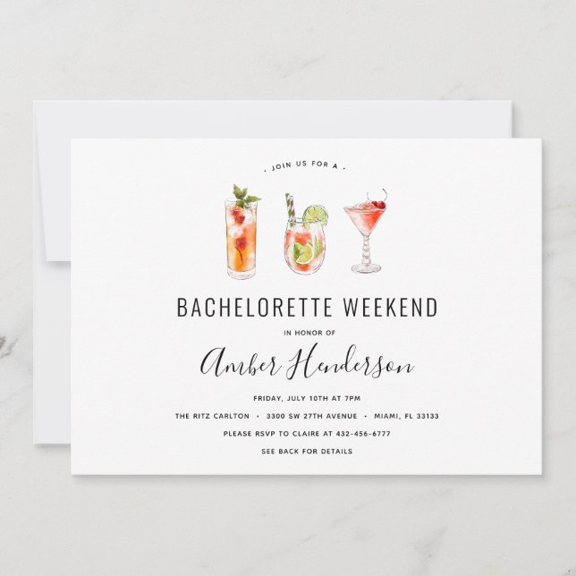 Invitation Cocktail Boissons Bachelorette Itinéraire (Devant)