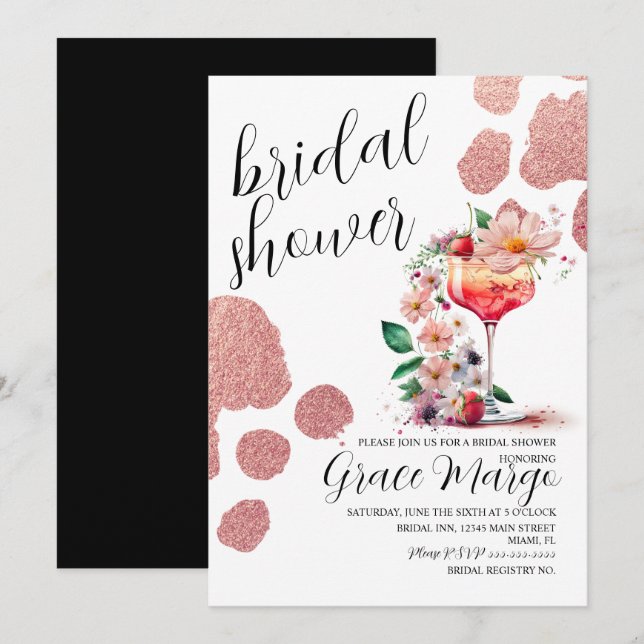 Invitation Cocktail Botanique Rose Gold Mariage    (Devant / Derrière)