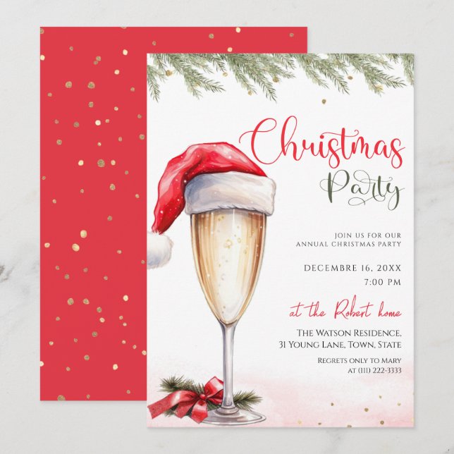 Invitation Cocktail Chapeau de Père Noël Soirée de Noël  (Devant / Derrière)